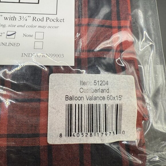 2 - VHC Brands Rustic Balloon Valance 60x15" Red Black Cumberland Window 3 1/4" - Picture 2 of 5